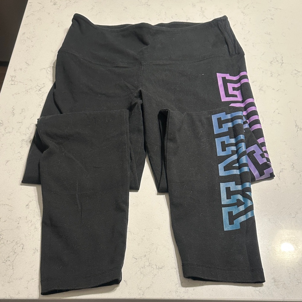 PINK Victoria's Secret Kids Leggings Black with Blue and Purple Design
